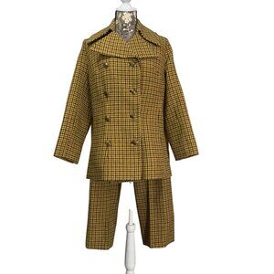 VTG Sincerely Gidding Jenny Houndstooth Wool Double-Breasted Jacket Skirt +Pants